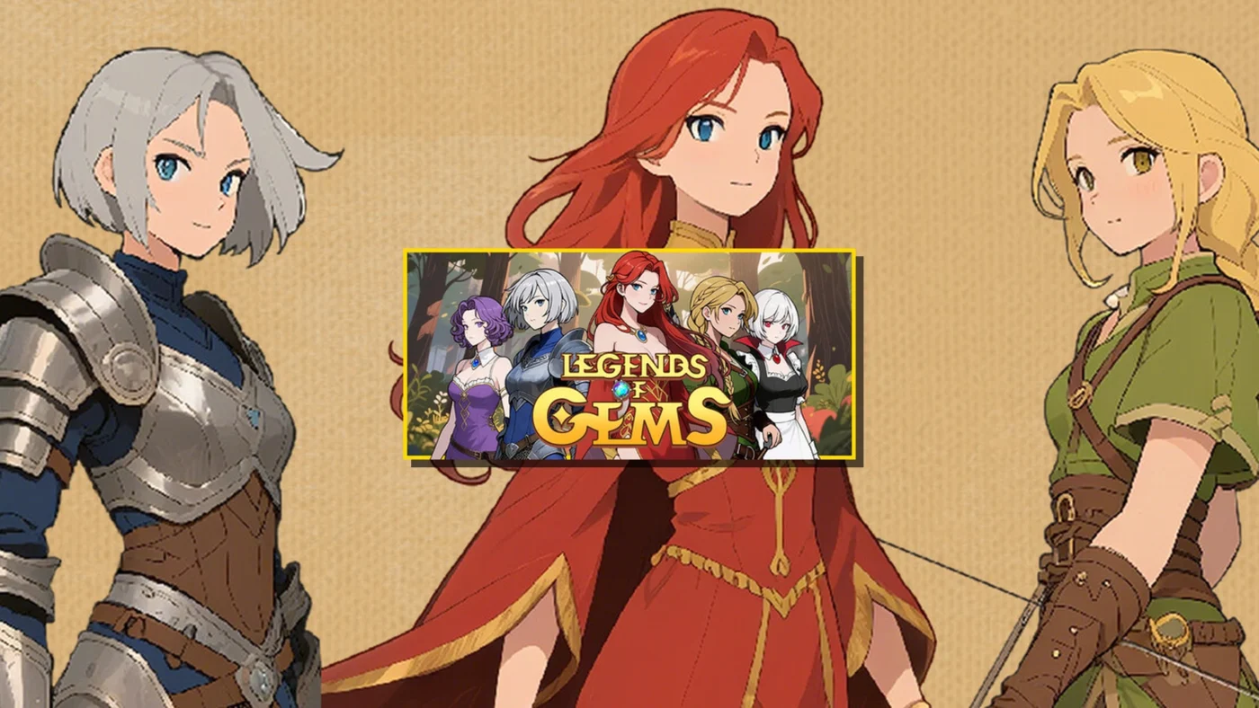 Gameplay Legends of Gems montrant la fusion de gemmes élémentaires feu glace foudre dans un combat stratégique au tour par tour