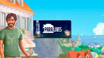 Illustration de Paralives, jeu de simulation de vie indépendant avec personnage, maisons colorées et ambiance cosy en bord de mer.