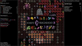 Capture d'écran de Rift Wizard 3 montrant le gameplay sur grille tactique au Realm 18 : liste de sorts Feu (Fan of Flames, Flame Gate, Eye of Fire), 15 composants de craft, effets de statut actifs (Wildfire x15, Channeling) et le panneau de dégâts affichant 638 points infligés contre des ennemis variés.