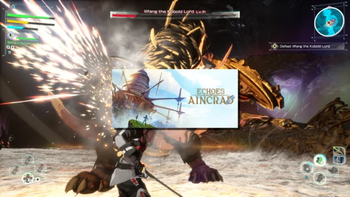 Combat en action-RPG contre le boss Illfang the Kobold Lord dans Echoes of Aincrad, jeu Sword Art Online