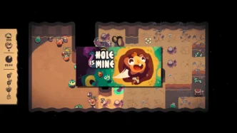 Capture d’écran de Hole Is Mine montrant le gameplay d’exploration du trou divin, les Mini’Ohs en train de miner et l’interface incrémentale du jeu sur Steam.