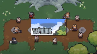 Logo Sephiria incrusté sur une vue du village de Bunnyville, habitants lapins en pixel art