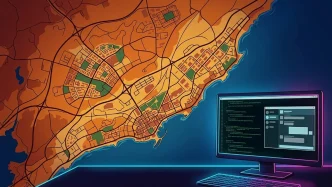 Illustration des fuites GTA 6 montrant une carte stylisée de Leonida et un écran de fuite en ligne lié à Cyberleak