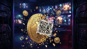 Pièce dorée, QR code et écrans de gameplay illustrant les fuites de GTA 6