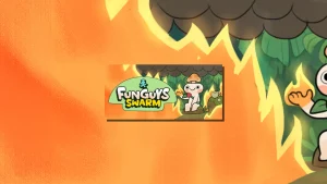 Image promotionnelle de Funguys Swarm montrant un personnage champignon dans une forêt en feu