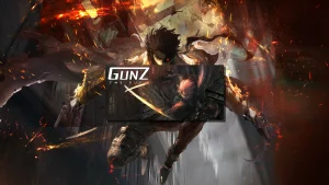 Illustration de GunZ The Duel montrant un combattant en K-Style, épée et fusil à pompe, courant sur un mur dans un décor urbain stylisé, pour un article sur le shooter culte free-to-play sur Steam.