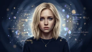 Illustration hommage à Hayden Panettiere, actrice décédée à 36 ans, voix de Kairi dans Kingdom Hearts et Sam dans Until Dawn, cheveux blonds, regard mélancolique, univers gaming