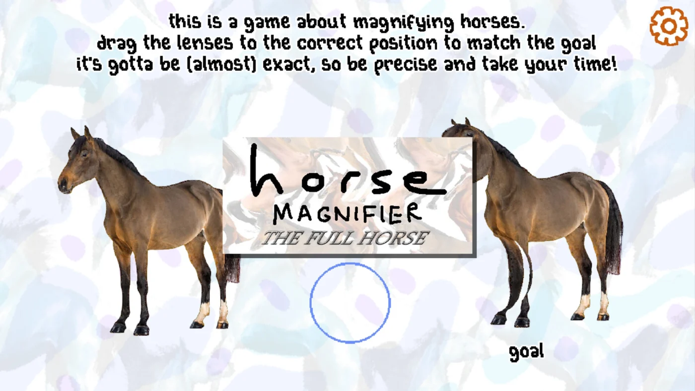 Illustration du jeu puzzle Horse Magnifier: The Full Horse avec un cheval déformé par une lentille grossissante