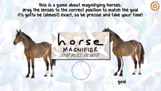 Illustration du jeu puzzle Horse Magnifier: The Full Horse avec un cheval déformé par une lentille grossissante