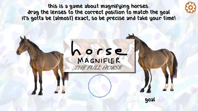 Illustration du jeu puzzle Horse Magnifier: The Full Horse avec un cheval déformé par une lentille grossissante