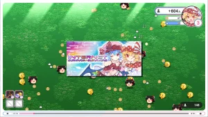 Illustration d'Internet Survivor Survivors montrant Flandre Scarlet en streameuse combattant des vagues d'ennemis inspirés de la culture Internet