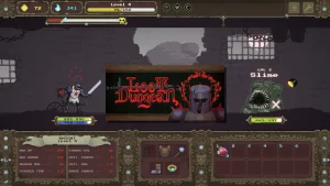 Illustration Loot Dungeon roguelite ARPG incrémental d'Electric Kite sur Steam, donjon dark fantasy gothique pixel art avec combat au clic et progression permanente