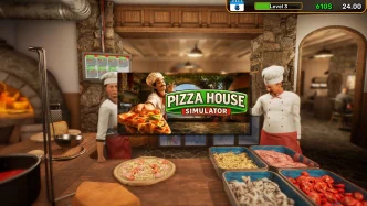 Illustration de Pizza House Simulator montrant une pizzeria italienne en activité