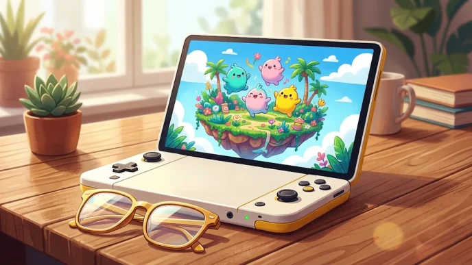 Console Switch 2 affichant Pokopia avec des Pokémon colorés sur une île personnalisée, illustration de l'astuce pour récupérer les Pokémon d'événements limités sans modifier les réglages système