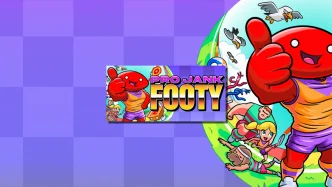 Illustration du jeu Pro Jank Footy montrant un match de football australien arcade avec des joueurs colorés sur un terrain oval, style rétro années 90 avec effets power-ups délirants