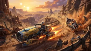 Course de speeders antigravité à grande vitesse sur une planète désertique dans Star Wars: Galactic Racer