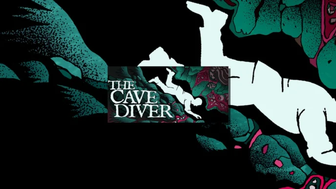 Illustration de The Cave Diver explorant une grotte sombre et étroite avec ses mains