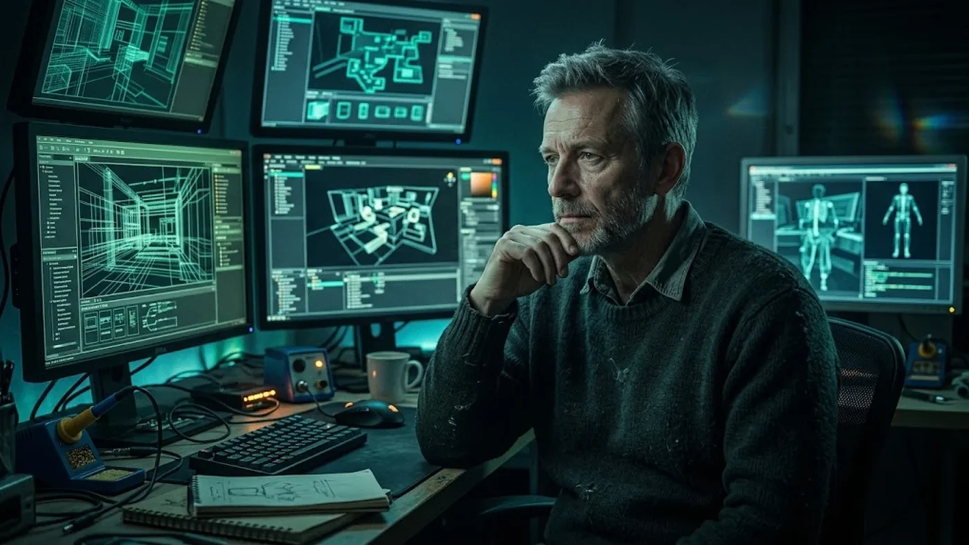 Illustration de Warren Spector, créateur de Deus Ex et System Shock, annonçant sa retraite après 44 ans de carrière dans le développement de jeux vidéo