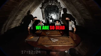 Illustration du jeu d'horreur coopératif WE ARE SO DEAD montrant une planche de Ouija numérique avec des joueurs vivants et un fantôme dans une maison hantée à 9 étages