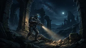 Un soldat spatial explorant des ruines pour illustrer le shooter d extraction 33 Days till Extraction.