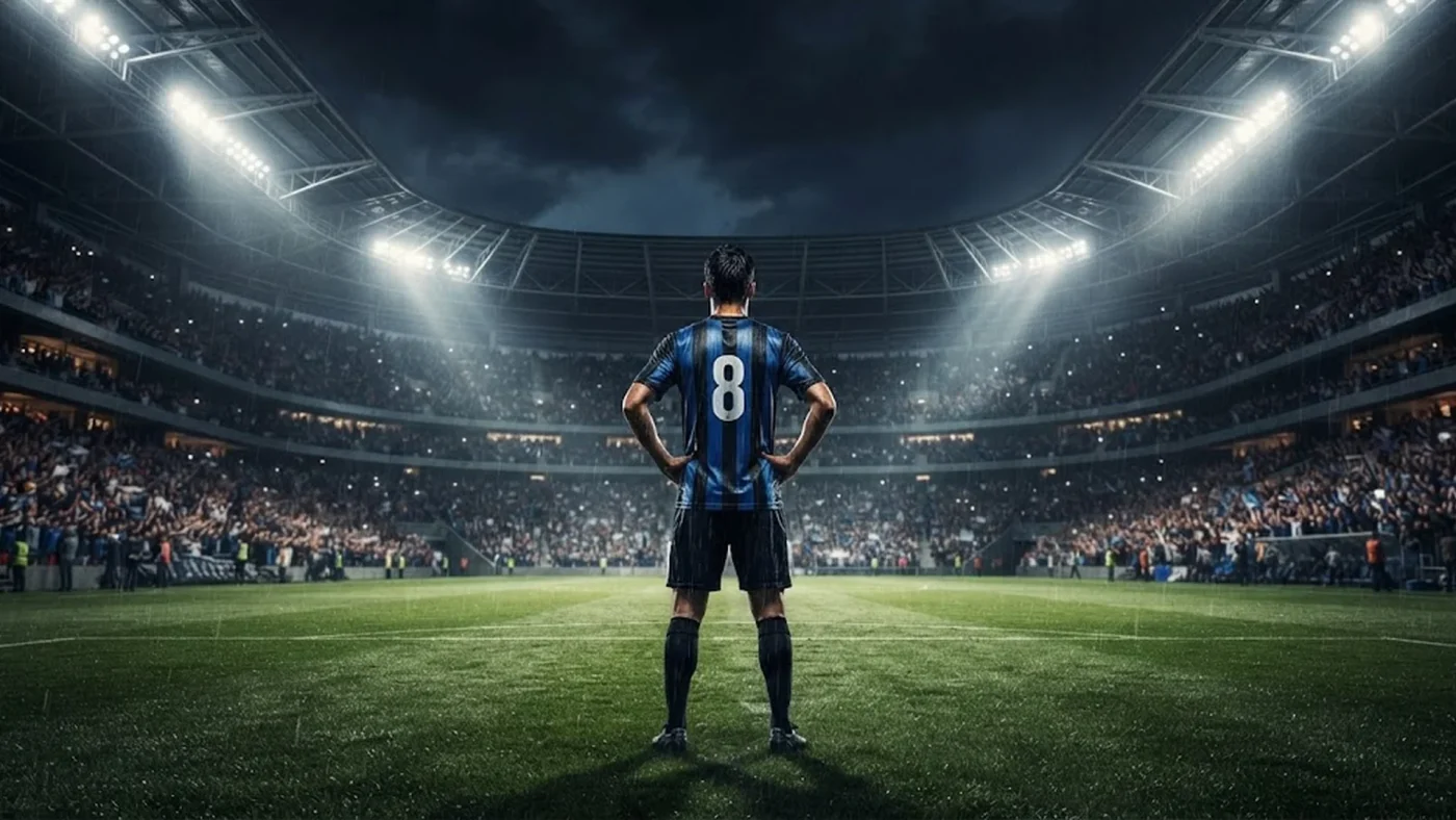Un joueur de football sur la pelouse illuminée d un stade moderne dans EA SPORTS FC 27.