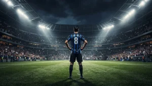 Un joueur de football sur la pelouse illuminée d un stade moderne dans EA SPORTS FC 27.