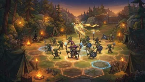 Une armée de gobelins sur une grille hexagonale tactique dans le jeu Goblins Can Conquer.