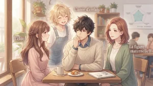 Un triangle amoureux complexe se devoile dans le visual novel romantique Triple Pairing sur PC.