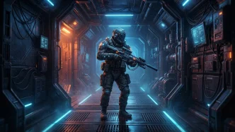 Un joueur équipé d un fusil dans un décor de jeu de tir First-Person Shooter sur PC et consoles.